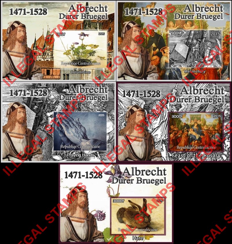 Central African Republic 2015 Paintings by Albrecht Durer Illegal Stamp Souvenir Sheets of 1