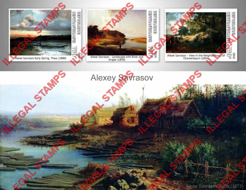 Central African Republic 2015 Paintings by Alexey Savrasov Illegal Stamp Souvenir Sheet of 3