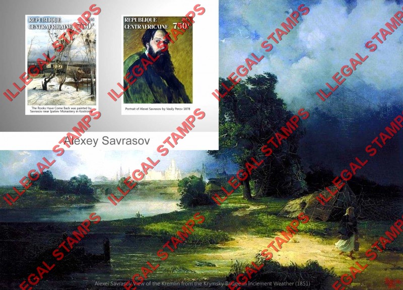 Central African Republic 2015 Paintings by Alexey Savrasov Illegal Stamp Souvenir Sheet of 2