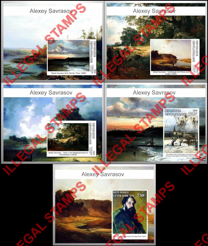 Central African Republic 2015 Paintings by Alexey Savrasov Illegal Stamp Souvenir Sheets of 1