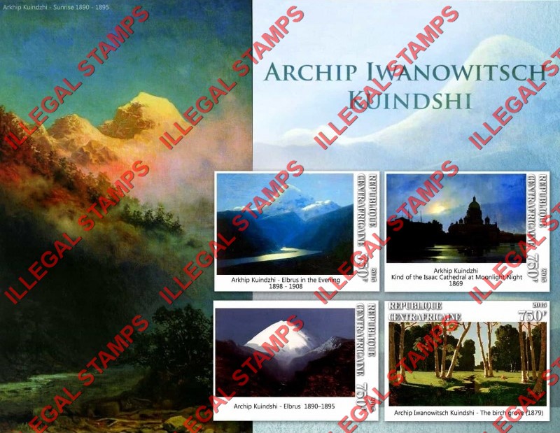Central African Republic 2015 Paintings by Archip Iwanowitsch Kuindshi Illegal Stamp Souvenir Sheet of 4