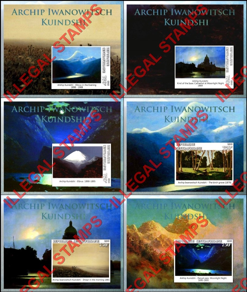 Central African Republic 2015 Paintings by Archip Iwanowitsch Kuindshi Illegal Stamp Souvenir Sheets of 1