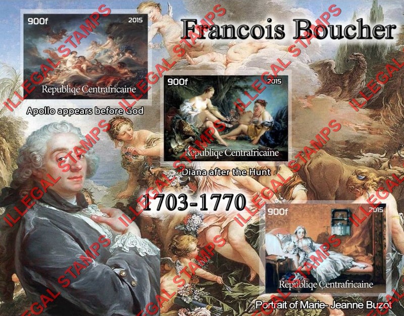 Central African Republic 2015 Paintings by Francois Boucher Illegal Stamp Souvenir Sheet of 3