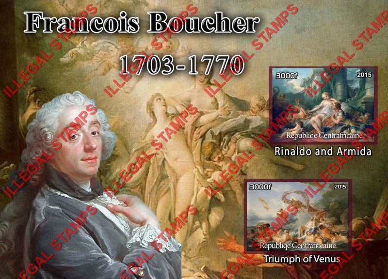 Central African Republic 2015 Paintings by Francois Boucher Illegal Stamp Souvenir Sheet of 2