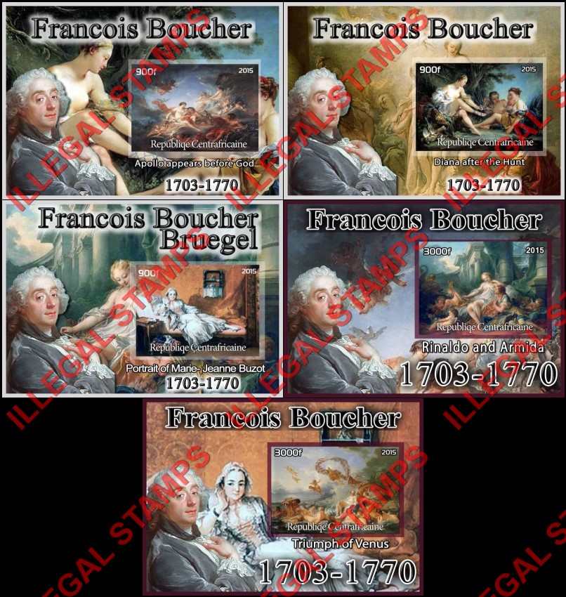 Central African Republic 2015 Paintings by Francois Boucher Illegal Stamp Souvenir Sheets of 1