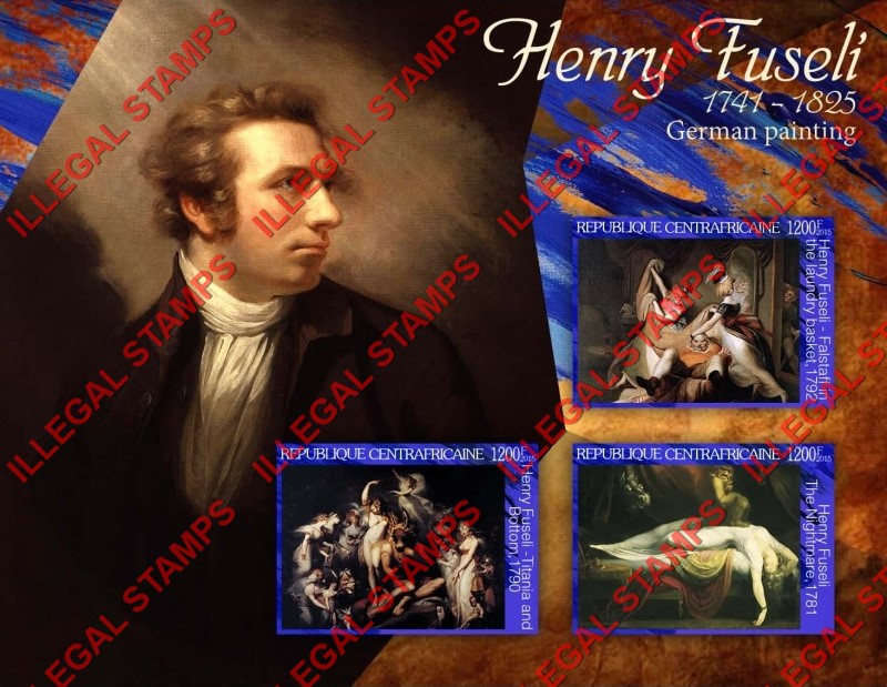 Central African Republic 2015 Paintings by Henry Fuseli Illegal Stamp Souvenir Sheet of 3