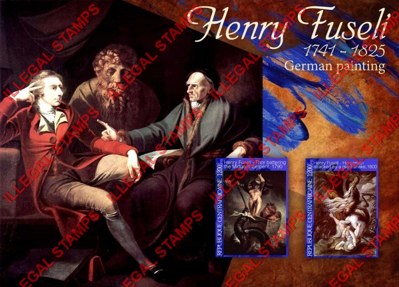 Central African Republic 2015 Paintings by Henry Fuseli Illegal Stamp Souvenir Sheet of 2