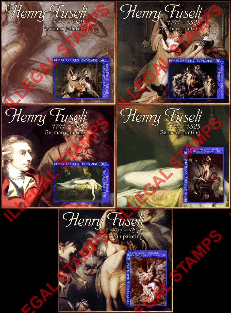 Central African Republic 2015 Paintings by Henry Fuseli Illegal Stamp Souvenir Sheets of 1