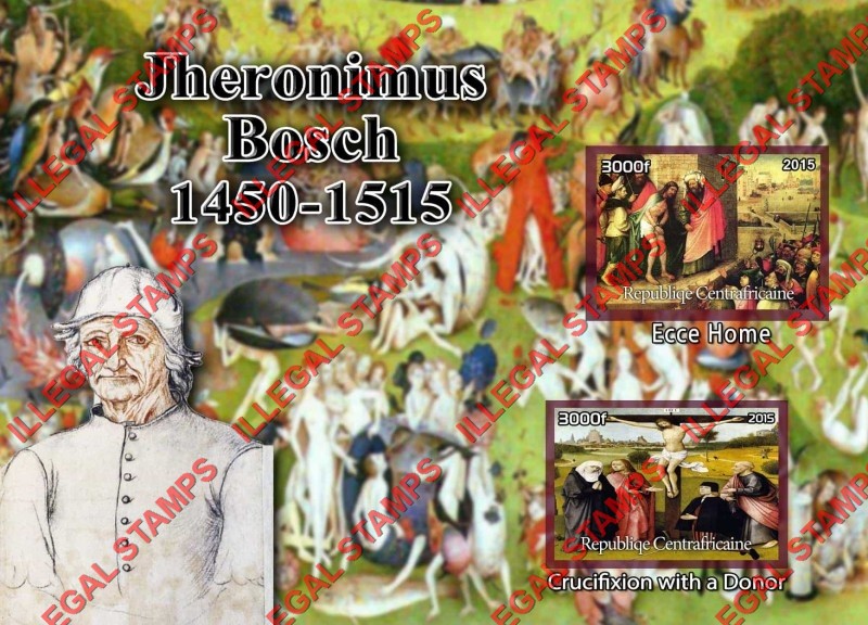 Central African Republic 2015 Paintings by Hieronymus Bosch (different) Illegal Stamp Souvenir Sheet of 2