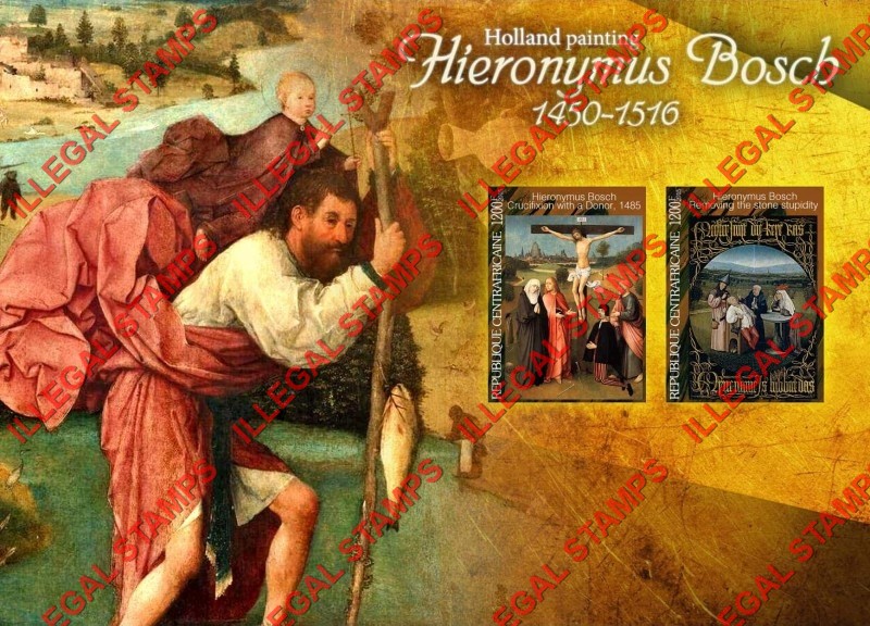 Central African Republic 2015 Paintings by Hieronymus Bosch Illegal Stamp Souvenir Sheet of 2