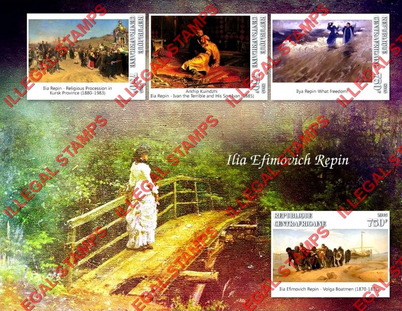 Central African Republic 2015 Paintings by Ilia Efimovich Repin Illegal Stamp Souvenir Sheet of 4