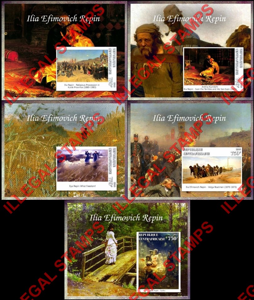 Central African Republic 2015 Paintings by Ilia Efimovich Repin Illegal Stamp Souvenir Sheets of 1