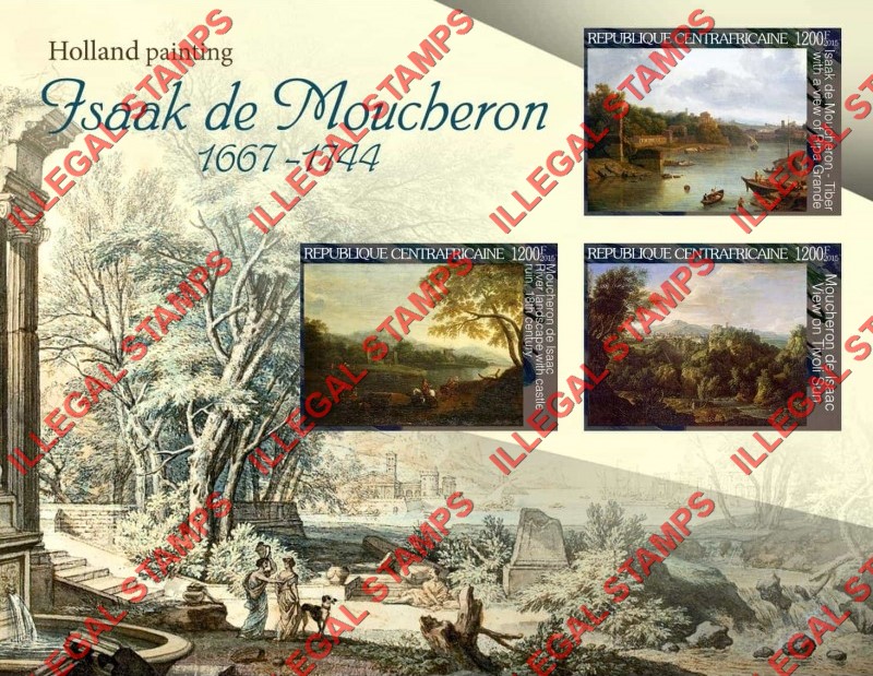 Central African Republic 2015 Paintings by Isaak de Moucheron Illegal Stamp Souvenir Sheet of 3