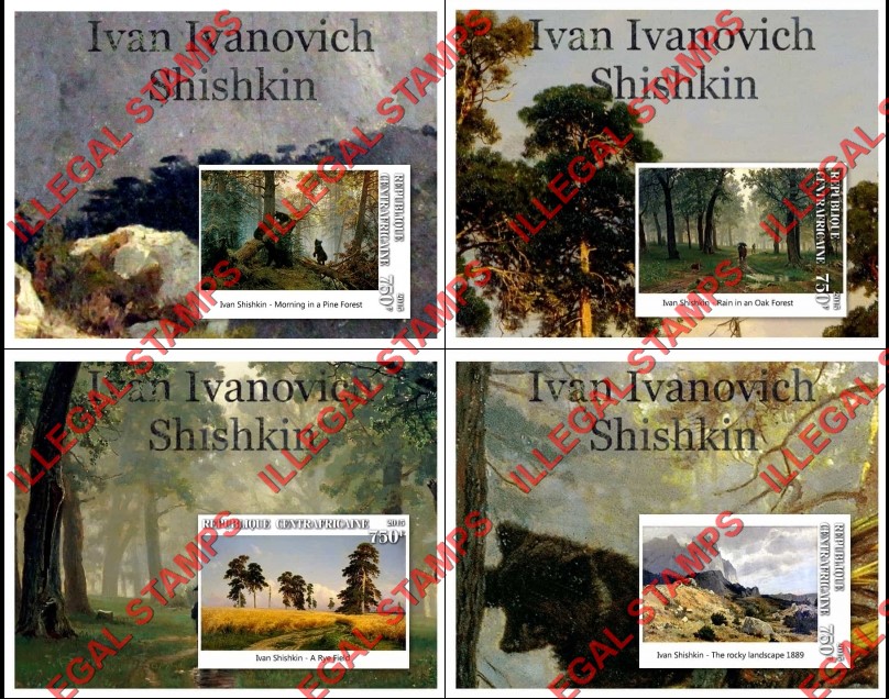 Central African Republic 2015 Paintings by Ivan Ivanovich Shishkin Illegal Stamp Souvenir Sheets of 1