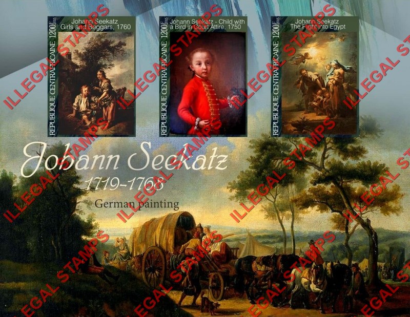 Central African Republic 2015 Paintings by Johann Seekatz Illegal Stamp Souvenir Sheet of 3