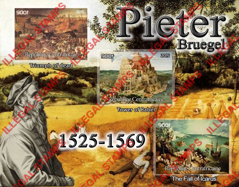 Central African Republic 2015 Paintings by Pieter Bruegel Illegal Stamp Souvenir Sheet of 3