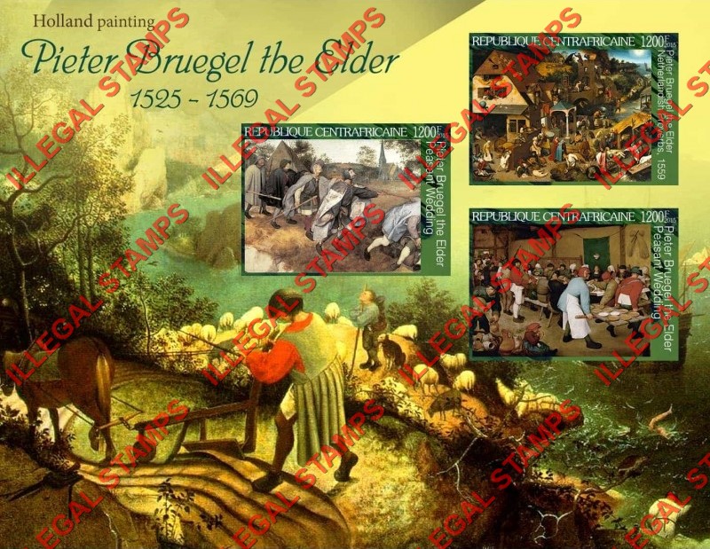 Central African Republic 2015 Paintings by Pieter Bruegel the Elder Illegal Stamp Souvenir Sheet of 3