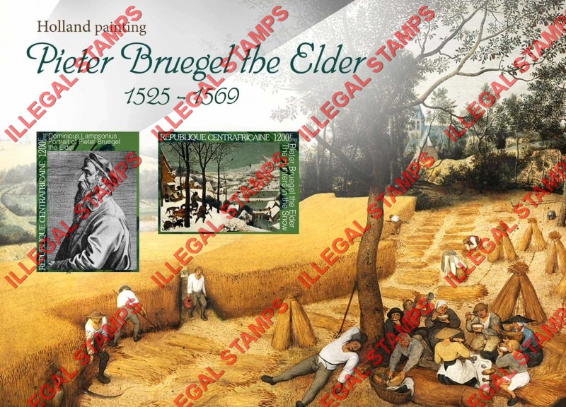 Central African Republic 2015 Paintings by Pieter Bruegel the Elder Illegal Stamp Souvenir Sheet of 2