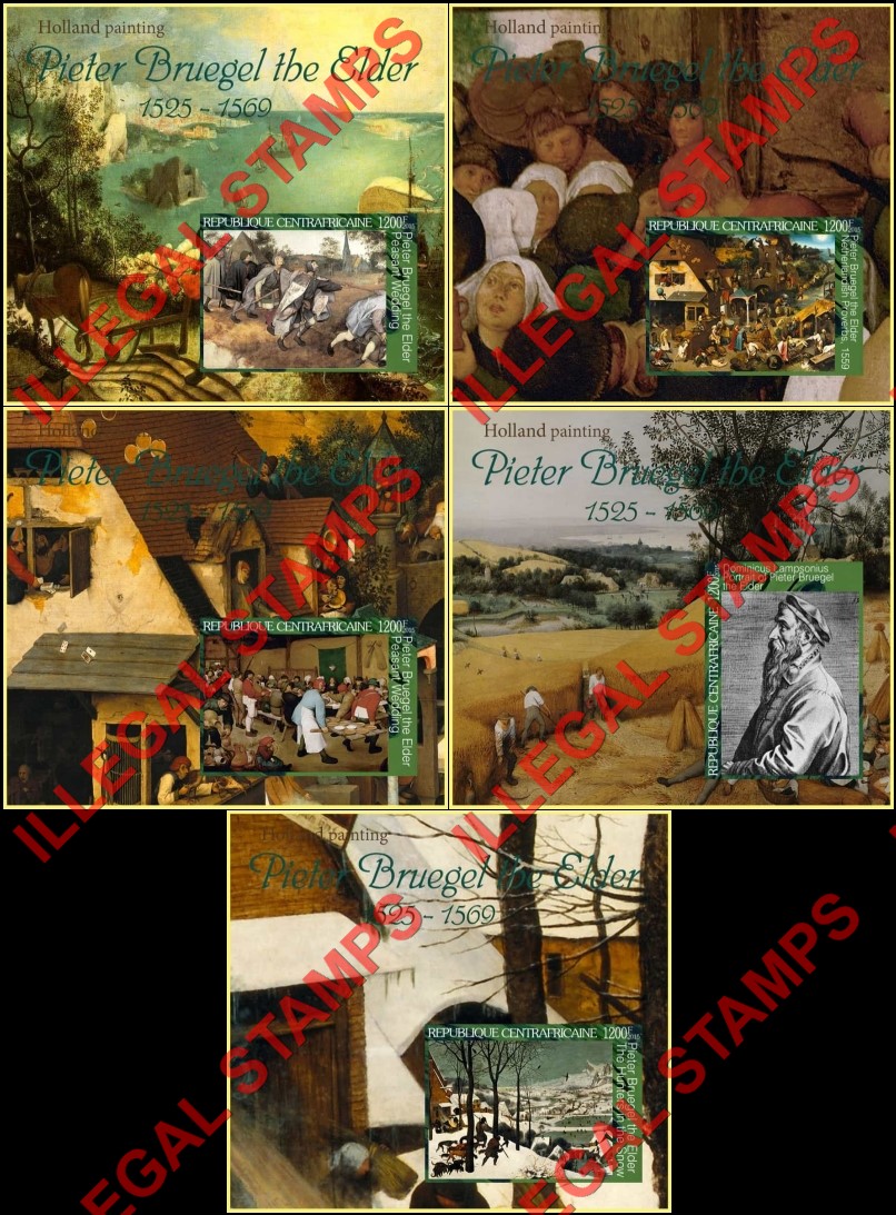 Central African Republic 2015 Paintings by Pieter Bruegel the Elder Illegal Stamp Souvenir Sheets of 1