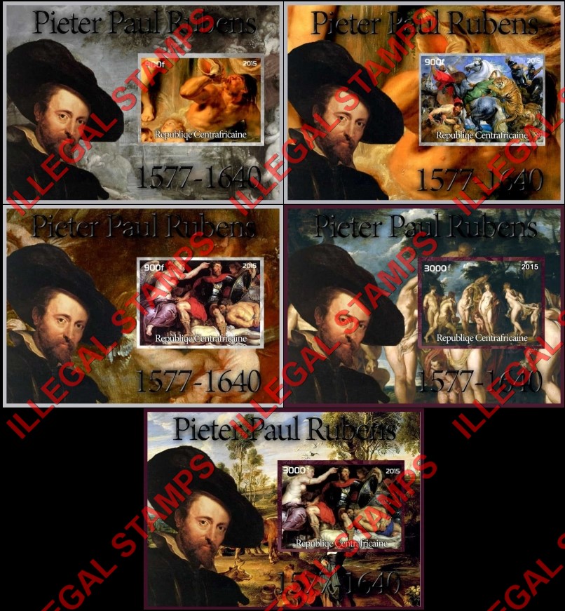Central African Republic 2015 Paintings by Pieter Paul Rubens Illegal Stamp Souvenir Sheets of 1
