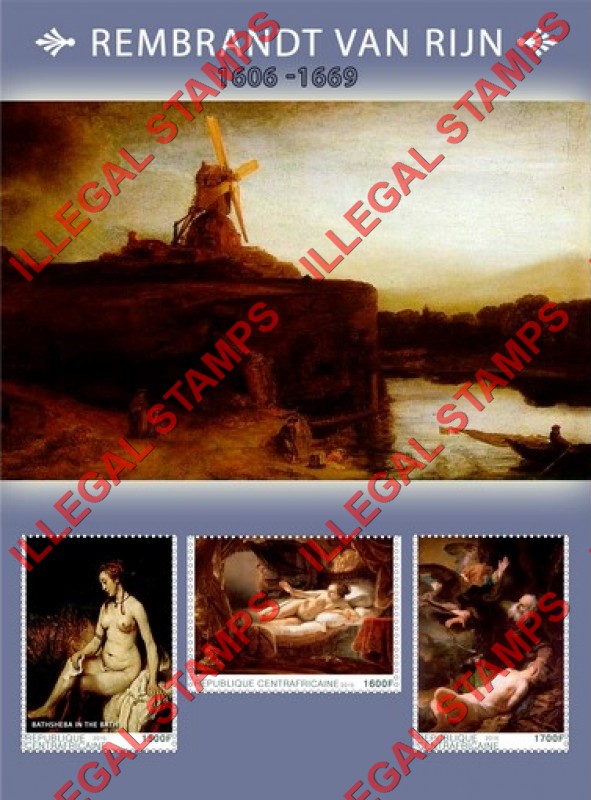 Central African Republic 2015 Paintings by Rembrandt van Rijn (different) Illegal Stamp Souvenir Sheet of 3