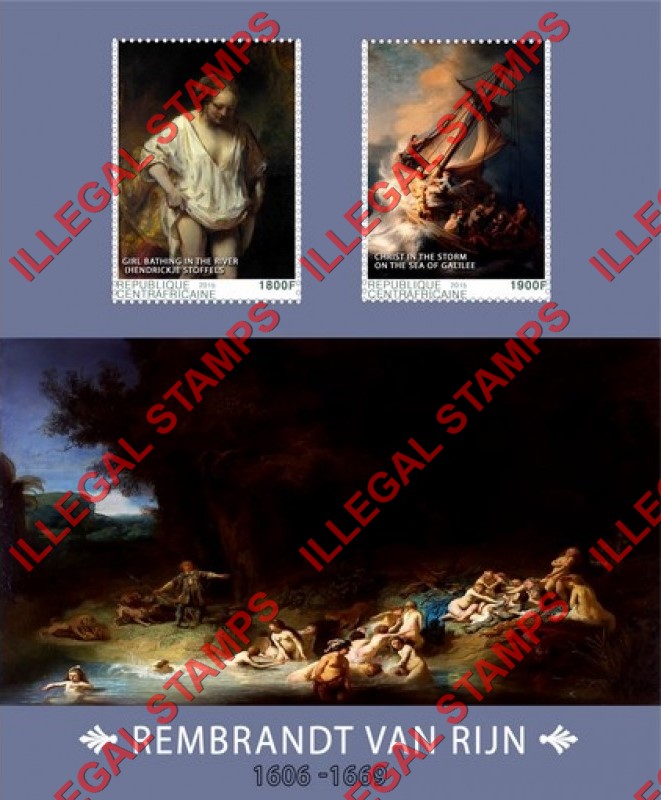 Central African Republic 2015 Paintings by Rembrandt van Rijn (different) Illegal Stamp Souvenir Sheet of 2