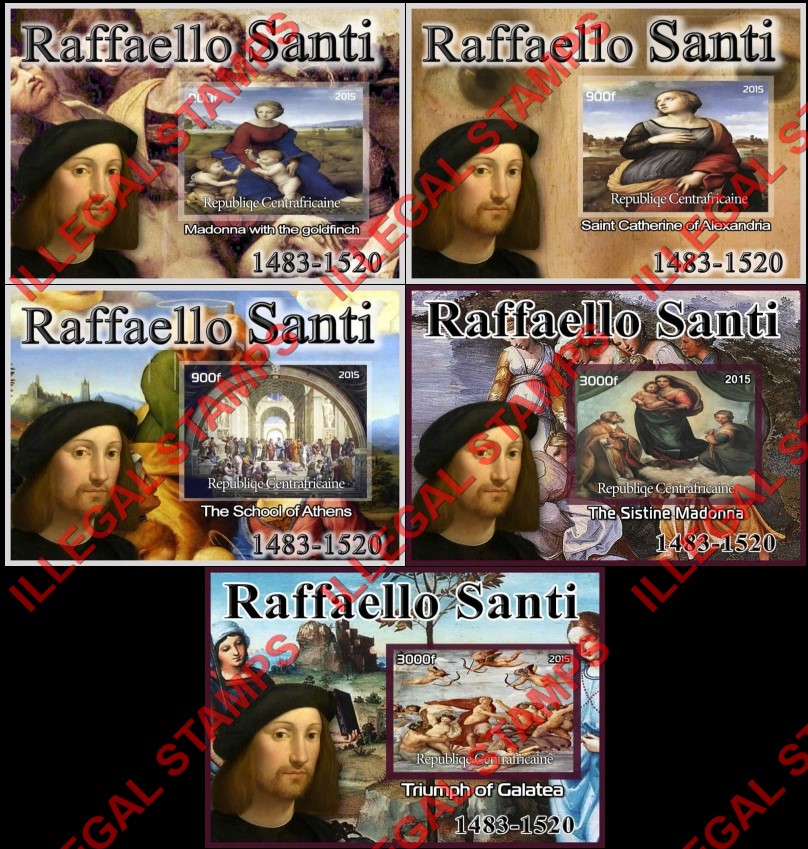 Central African Republic 2015 Paintings by Santi Raffaello Illegal Stamp Souvenir Sheets of 1