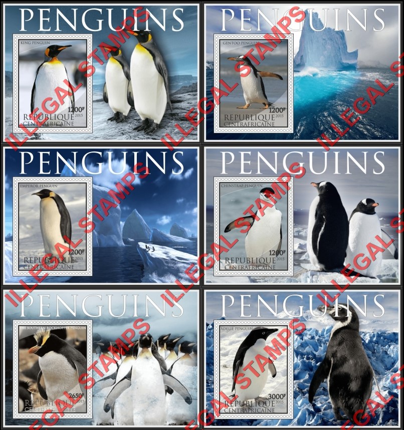 Central African Republic 2015 Penguins Illegal Stamp Souvenir Sheets of 1