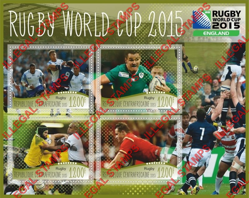 Central African Republic 2015 Rugby World Cup Illegal Stamp Souvenir Sheet of 4