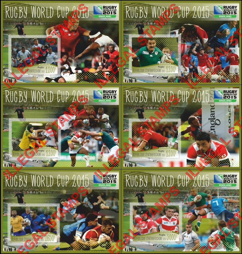 Central African Republic 2015 Rugby World Cup Illegal Stamp Souvenir Sheets of 1