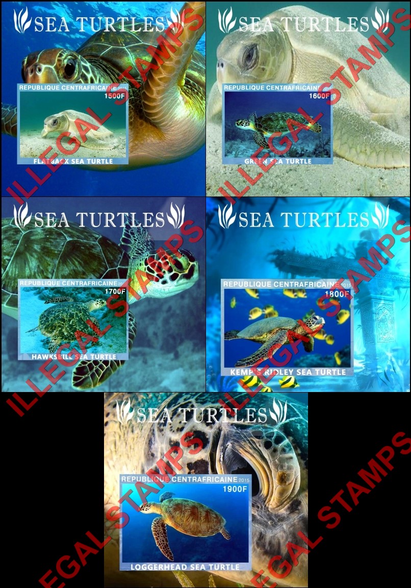 Central African Republic 2015 Sea Turtles Illegal Stamp Souvenir Sheets of 1