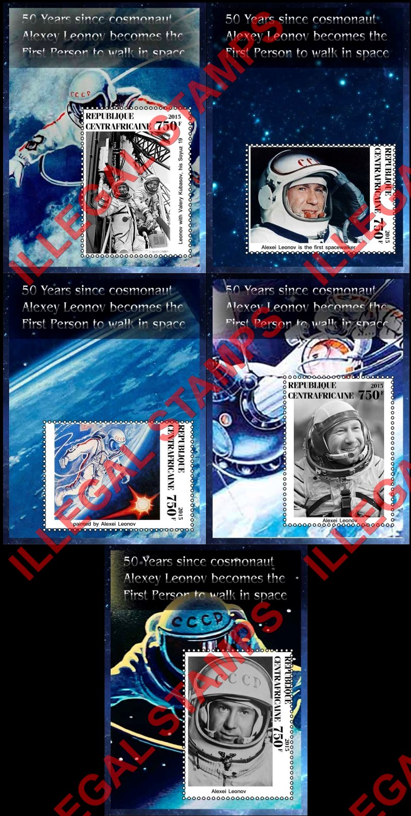 Central African Republic 2015 Space Alexey Leonov Illegal Stamp Souvenir Sheets of 1