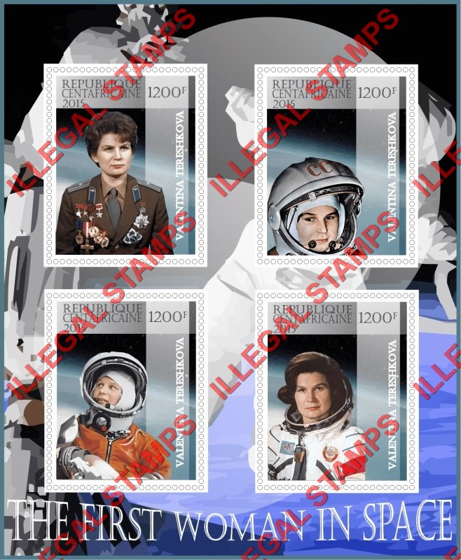 Central African Republic 2015 Space Valentina Tereshkova Illegal Stamp Souvenir Sheet of 4