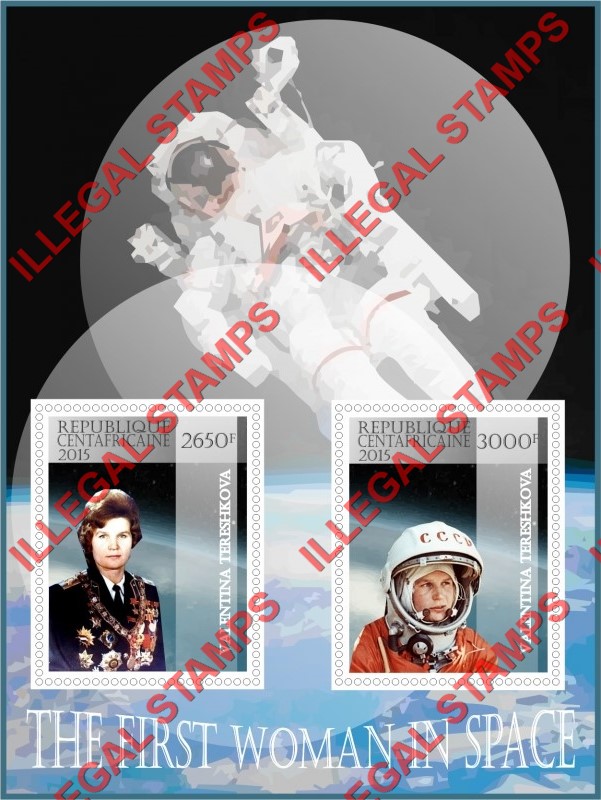 Central African Republic 2015 Space Valentina Tereshkova Illegal Stamp Souvenir Sheet of 2