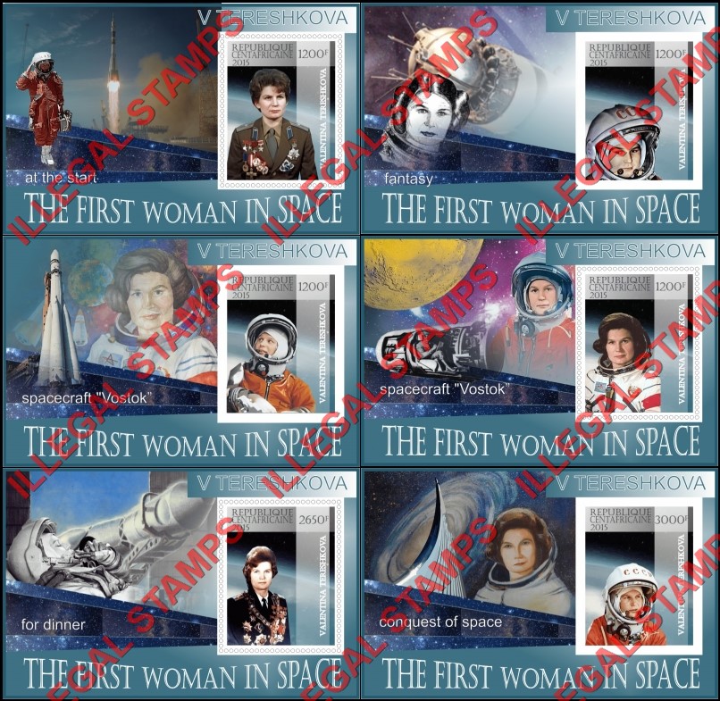 Central African Republic 2015 Space Valentina Tereshkova Illegal Stamp Souvenir Sheets of 1