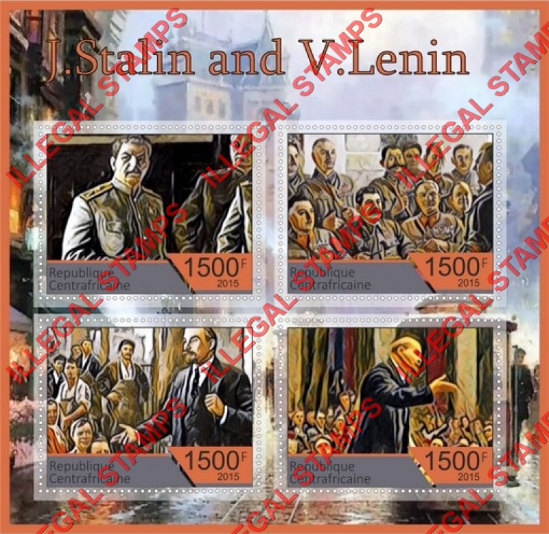 Central African Republic 2015 Stalin and Lenin Illegal Stamp Souvenir Sheet of 4
