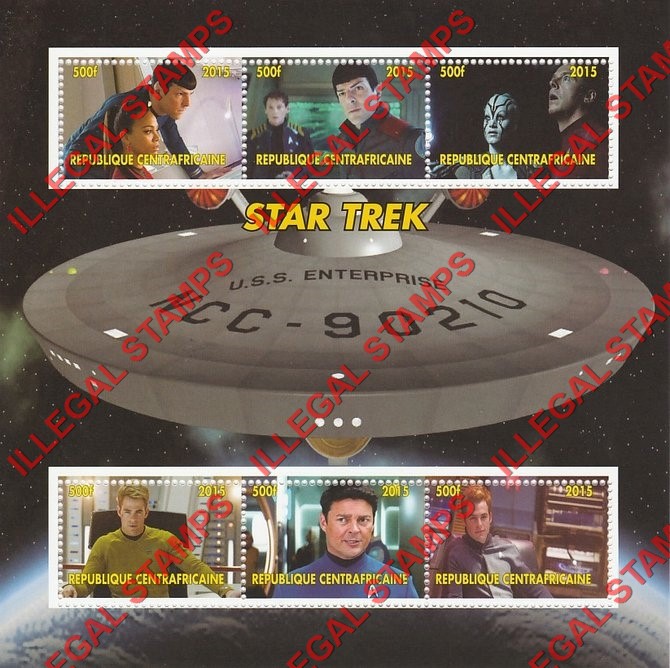 Central African Republic 2015 Star Trek Illegal Stamp Souvenir Sheet of 6 (Sheet 1)