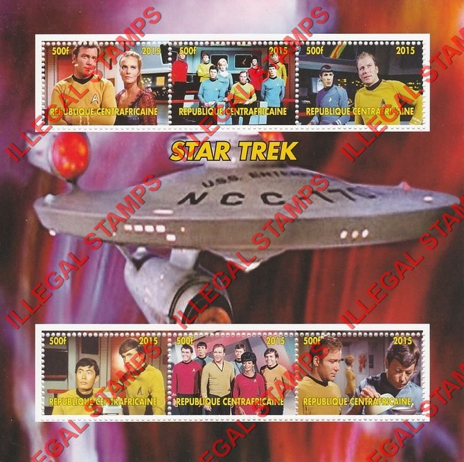 Central African Republic 2015 Star Trek Illegal Stamp Souvenir Sheet of 6 (Sheet 2)
