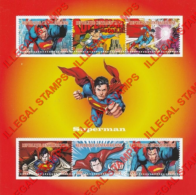 Central African Republic 2015 Superman Illegal Stamp Souvenir Sheet of 6