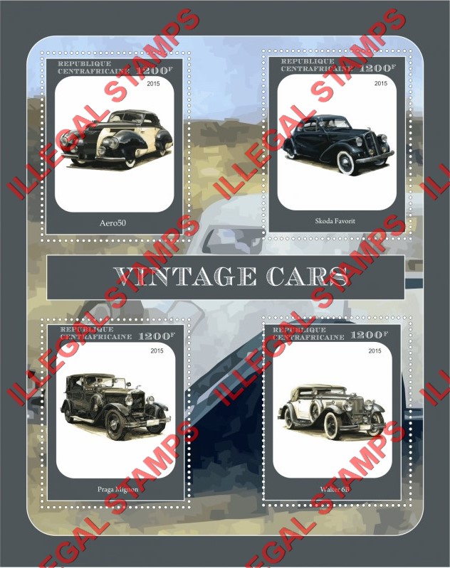 Central African Republic 2015 Vintage Cars Illegal Stamp Souvenir Sheet of 4