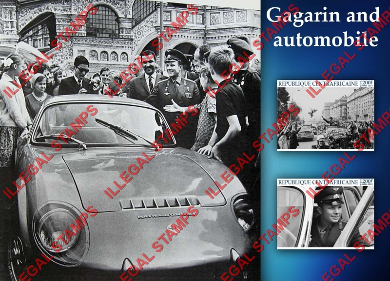Central African Republic 2015 Yuri Gagarin and Automobile Illegal Stamp Souvenir Sheet of 2