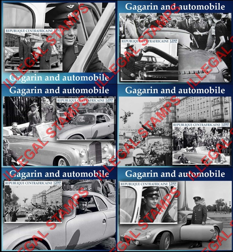 Central African Republic 2015 Yuri Gagarin and Automobile Illegal Stamp Souvenir Sheets of 1