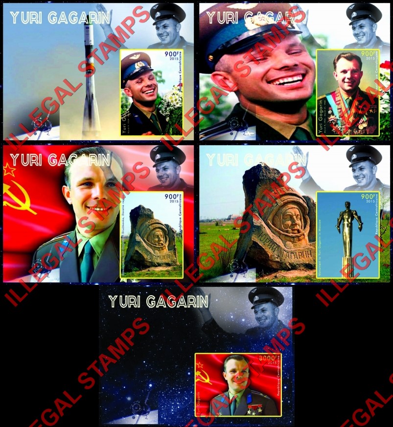 Central African Republic 2015 Yuri Gagarin Illegal Stamp Souvenir Sheets of 1
