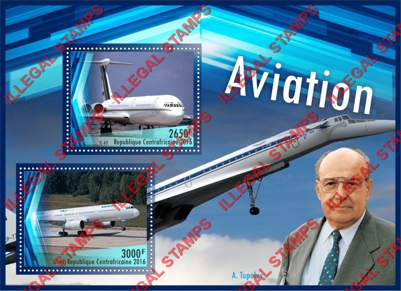 Central African Republic 2016 Aviation Airplanes Illegal Stamp Souvenir Sheet of 2