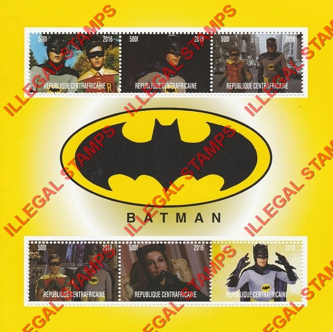 Central African Republic 2016 Batman Illegal Stamp Souvenir Sheet of 6