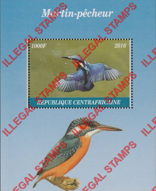 Central African Republic 2016 Birds Kingfisher Illegal Stamp Souvenir Sheet of 1