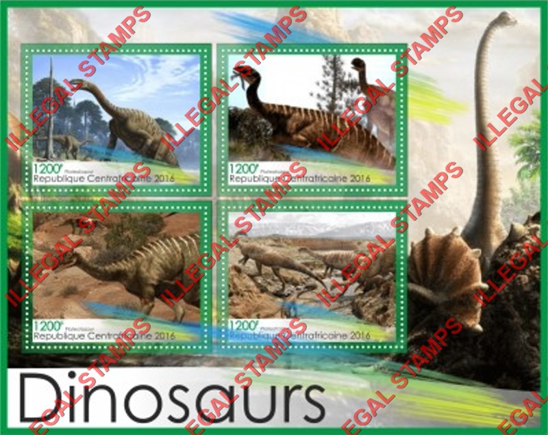 Central African Republic 2016 Dinosaurs Illegal Stamp Souvenir Sheet of 4