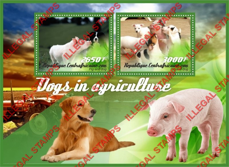 Central African Republic 2016 Dogs and Pigs Illegal Stamp Souvenir Sheet of 2