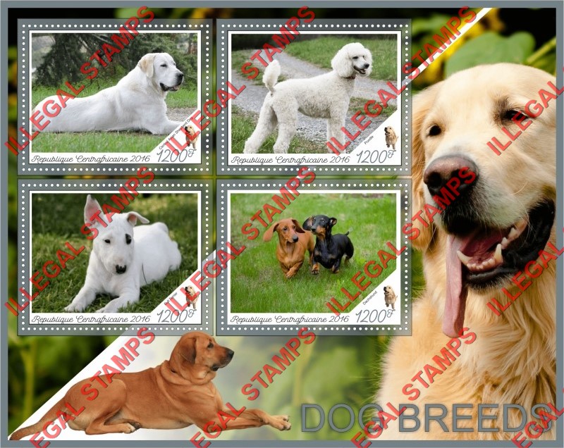 Central African Republic 2016 Dogs (different a) Illegal Stamp Souvenir Sheet of 4