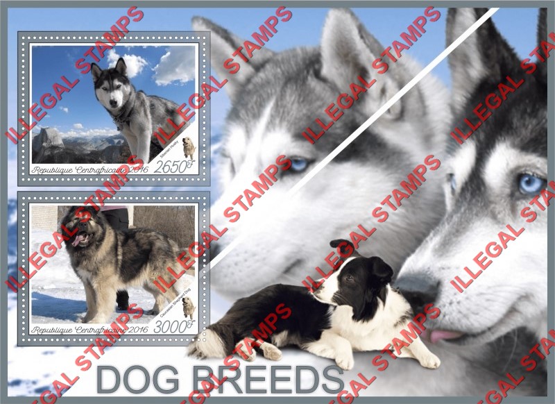 Central African Republic 2016 Dogs (different a) Illegal Stamp Souvenir Sheet of 2